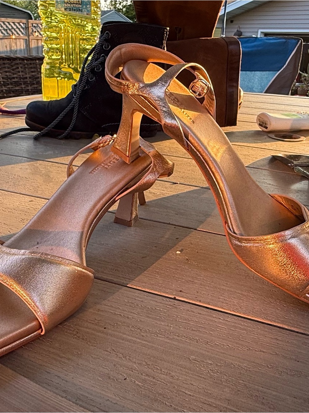 Naturalizer Metallic Rose Gold Ankle-Strap Mid Heel Sandals